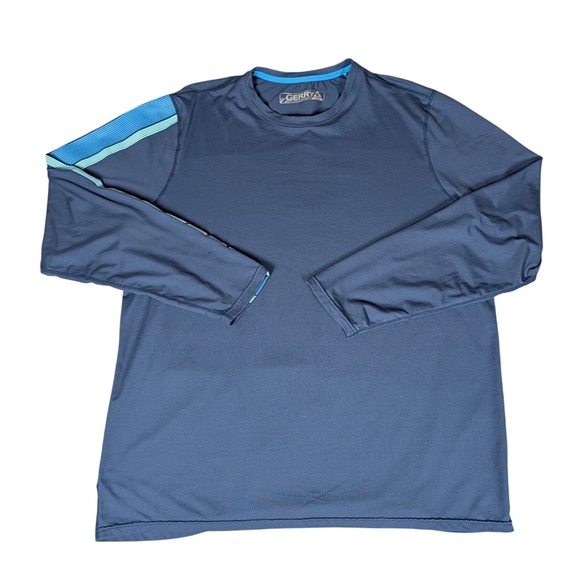 Gerry Other - Gerry Mens Long Sleeve Performance Shirt Navy Blue Striped‎ Sleeve Crew Neck XXL